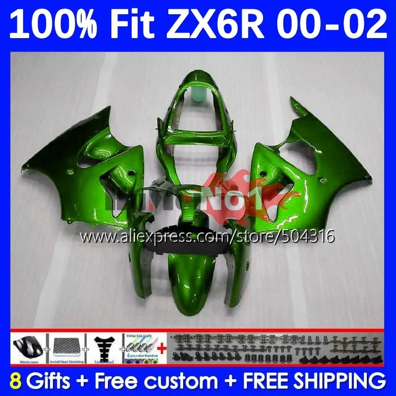 

OEM Body For KAWASAKI NINJA ZX 6R 636 600 CC 6 R 70MC.208 ZX-6R ZX636 ZX6R 00 01 02 2000 2001 2002 Injection Fairing gloss green