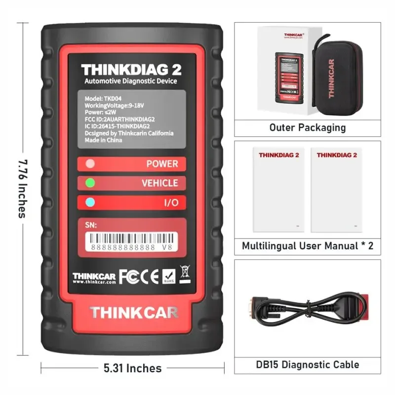 Thinkdiag 2 с 1-летней подпиской на Diagzone XPRO5, Xdiag ADS Pro, LVS Prodiag Software, быстрая активация, многофункциональность (art.: 3920d7ec928bc) - 3920d7ec928bc