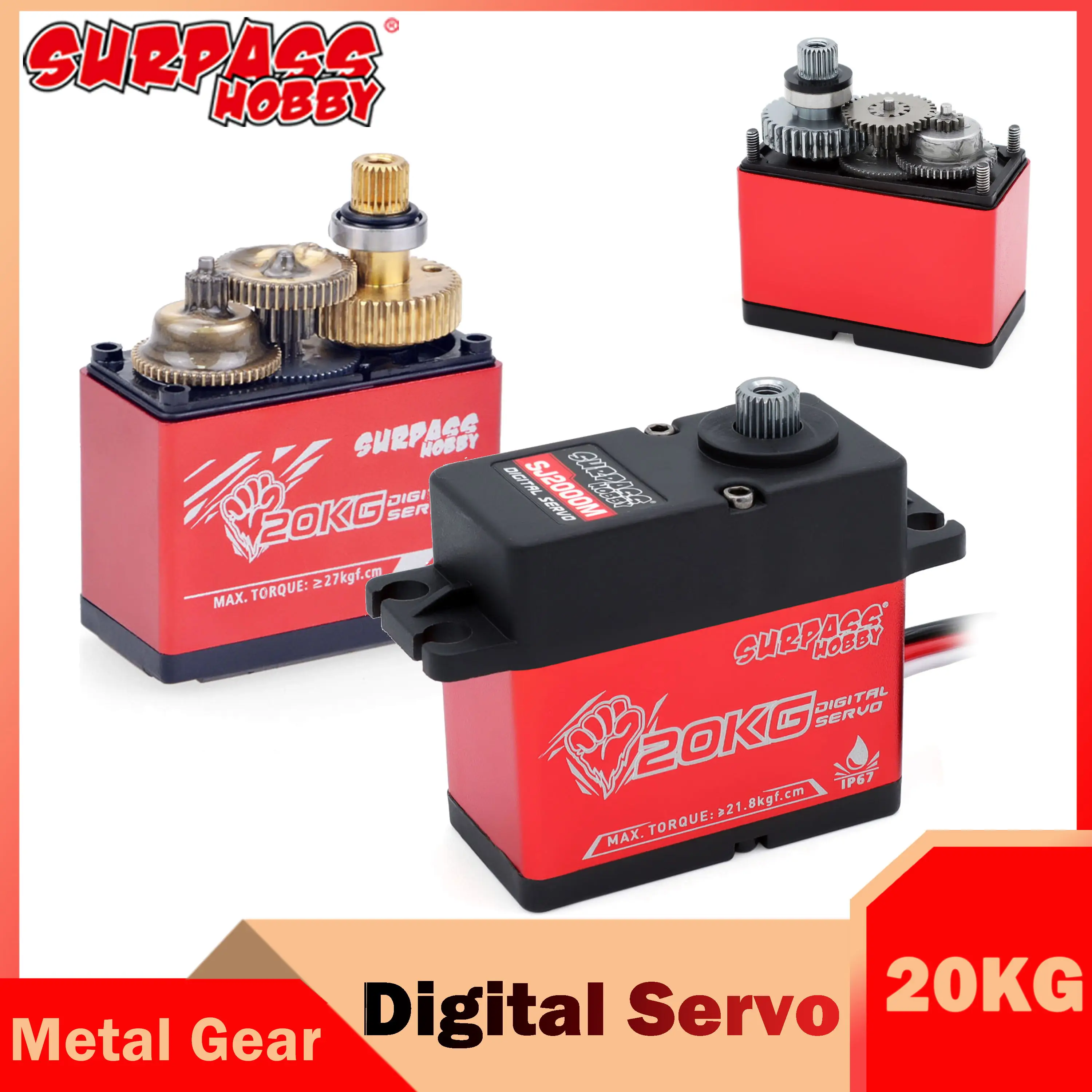 

Surpass Hobby RC Car Servo 20KG Digital Metal Gear Motor for HobbyWing ESC Sanwa Robot Boat Fixed-wing Drone Climbing Model Toy