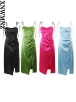 xnwmnz 2022 women fashion satin side crinkle dress woman party wind side slit back crinkle female chic sling dresses
