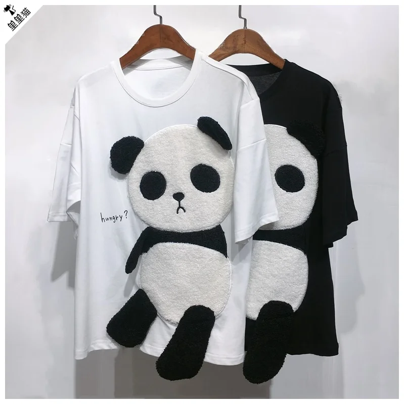 Новинка лета 2021 хлопковая футболка с коротким рукавом и рисунком панды женский