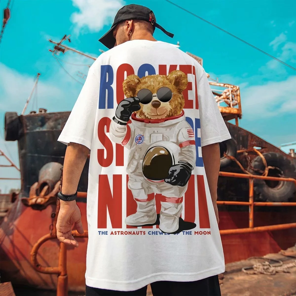 

New 2021 Summer Fashion Oversize Short Sleeved Men Cotton T-Shirt Loose Bear Anime Print Fat Plus Size Men's Couples T Shirt
