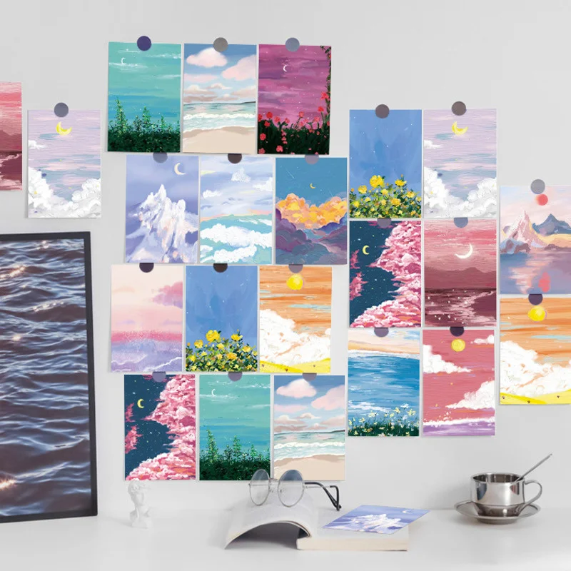 Ins небо облако пик цветок декор картины ручной росписи Стиль Красочные открытки