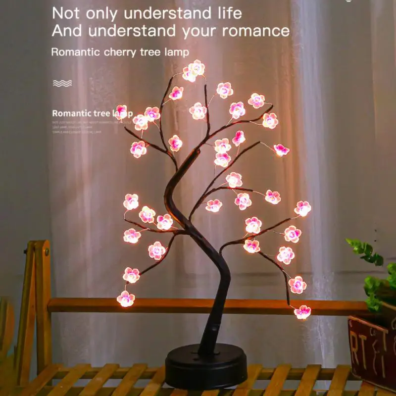 

LED Table Lamp Night Light Cherry Blossom USB Powered Light Christmas Fairy Lights Desk Lamp Bedroom Living Room Decor Lights