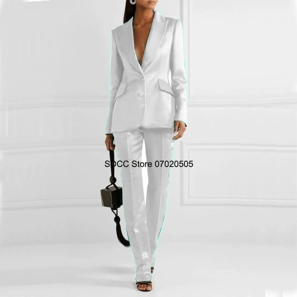 Women's Forged Cloth Glossy Suit 2pcs Slim Fit Spike Collar Prom Party Wedding Custom Blazer Dress Women's Pants and Blouse Sets