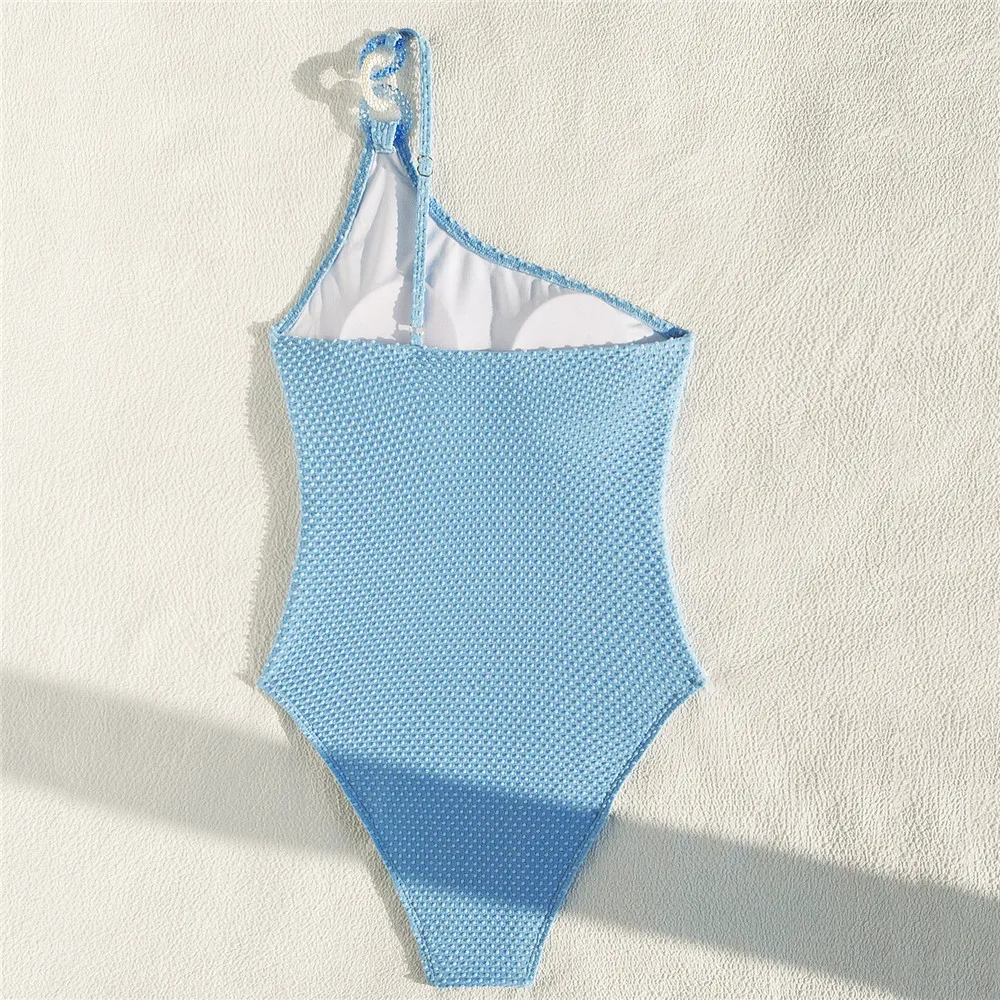 Женский слитный купальник на одно плечо синий купальный костюм пляжная одежда