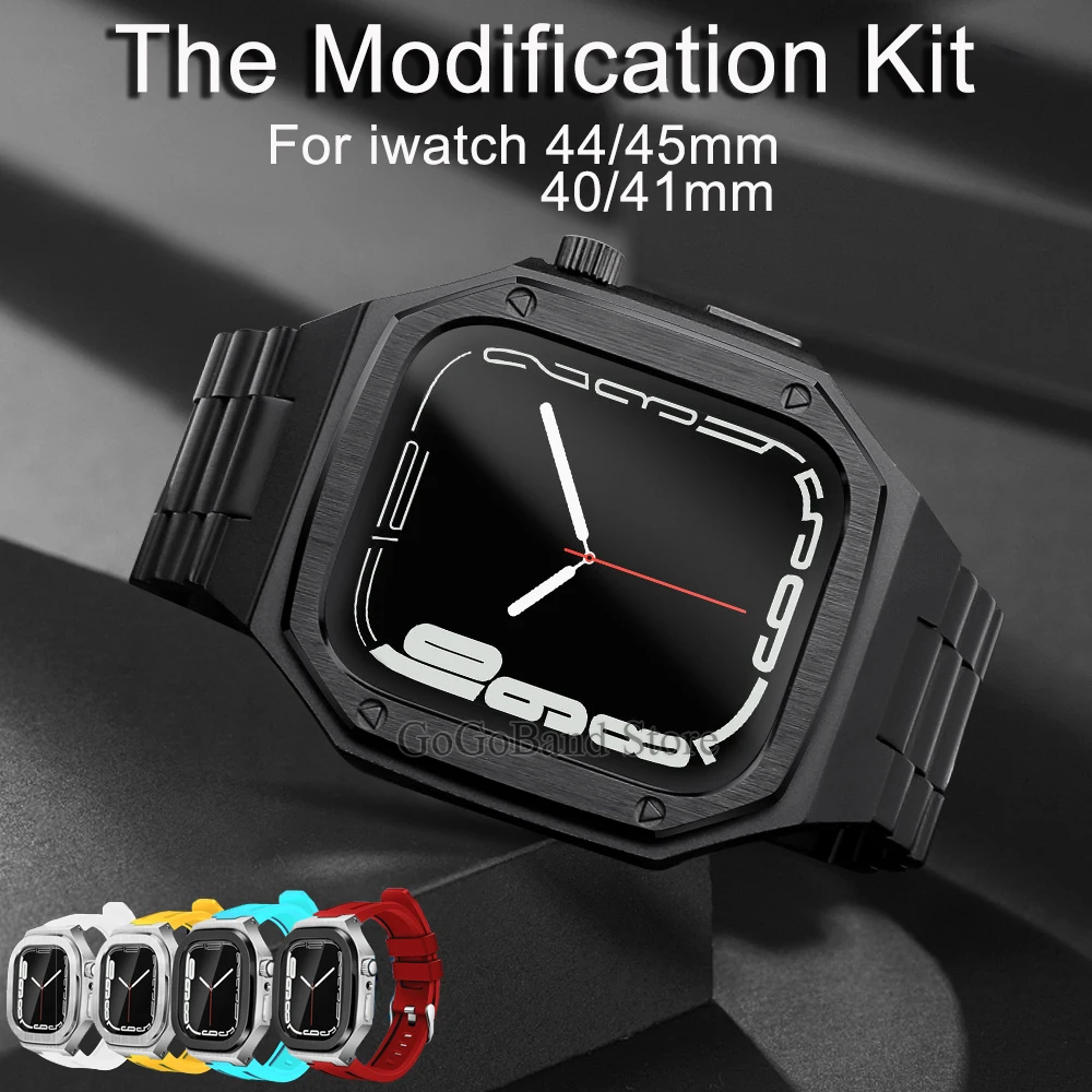 

40mm Modification Kit For Apple Watch Band Case series 7 6 5 4 SE 44mm 45mm Metal Bezel frame Strap Replacement for iWatch 41mm