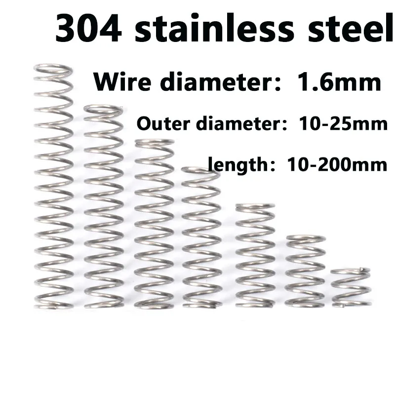 

2PCS 304 Stainless Steel Small Spring Shock-absorbing Compression Spring Compression Spring 1.6