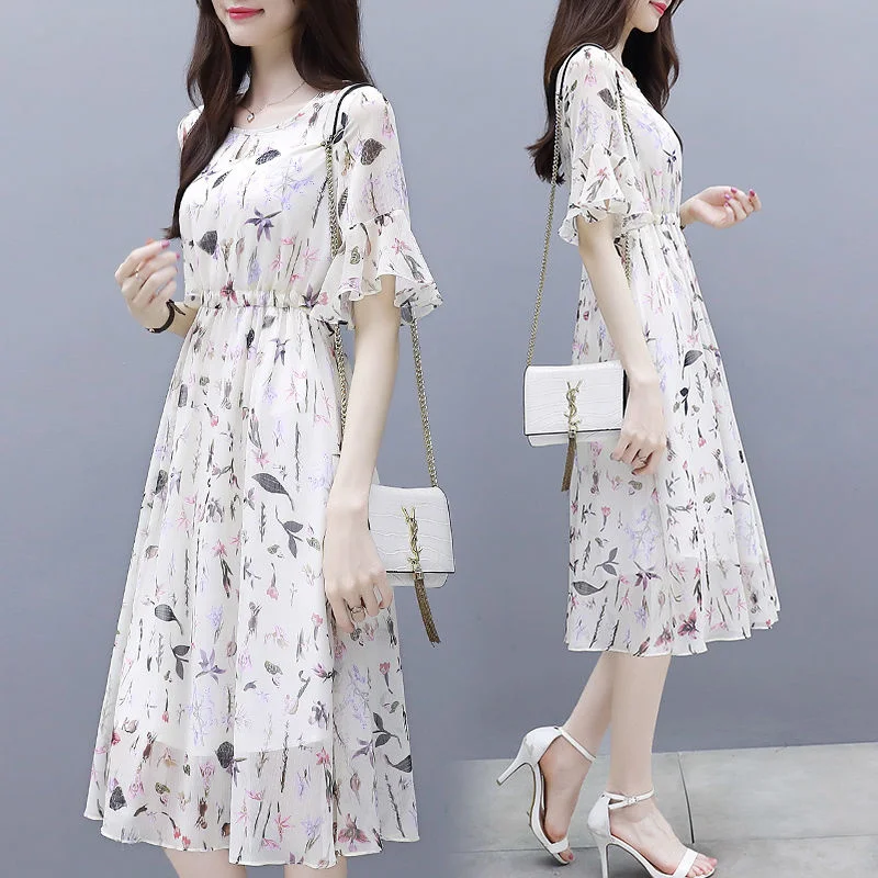 

Chiffon Dress Women's Summer Dress 2022 New Gentle Temperament Slim Waist Broken Flower Fairy Long Skirt Super Fairy