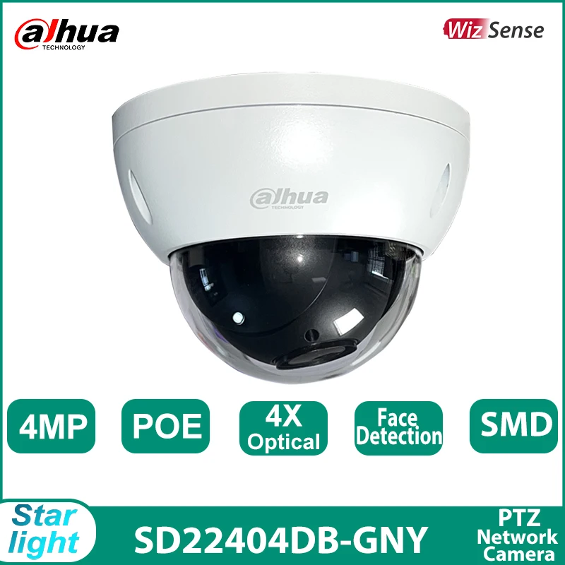 

Dahua SD22404DB-GNY PTZ IP Camera 4MP Optical Zoom Outdoor 360° Supports Face Detection Starlight SMD3.0 IPK10 POE Smart Home
