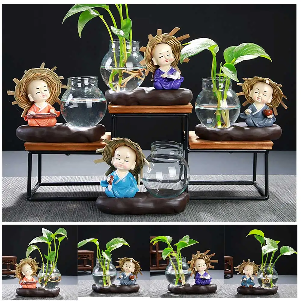 

Glass Vase Lovely Monk Transparent Plant Terrarium Glass Vase Desktop Decoration VC