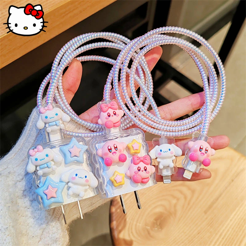 

Новый Контейнер для зарядного устройства Kirby Kawaii Sanrio Cinnamoroll мультфильм 20 Вт аниме анти падение зарядное устройство кабель для передачи данных Набор для IPhone Pro 11 12 Max подарок