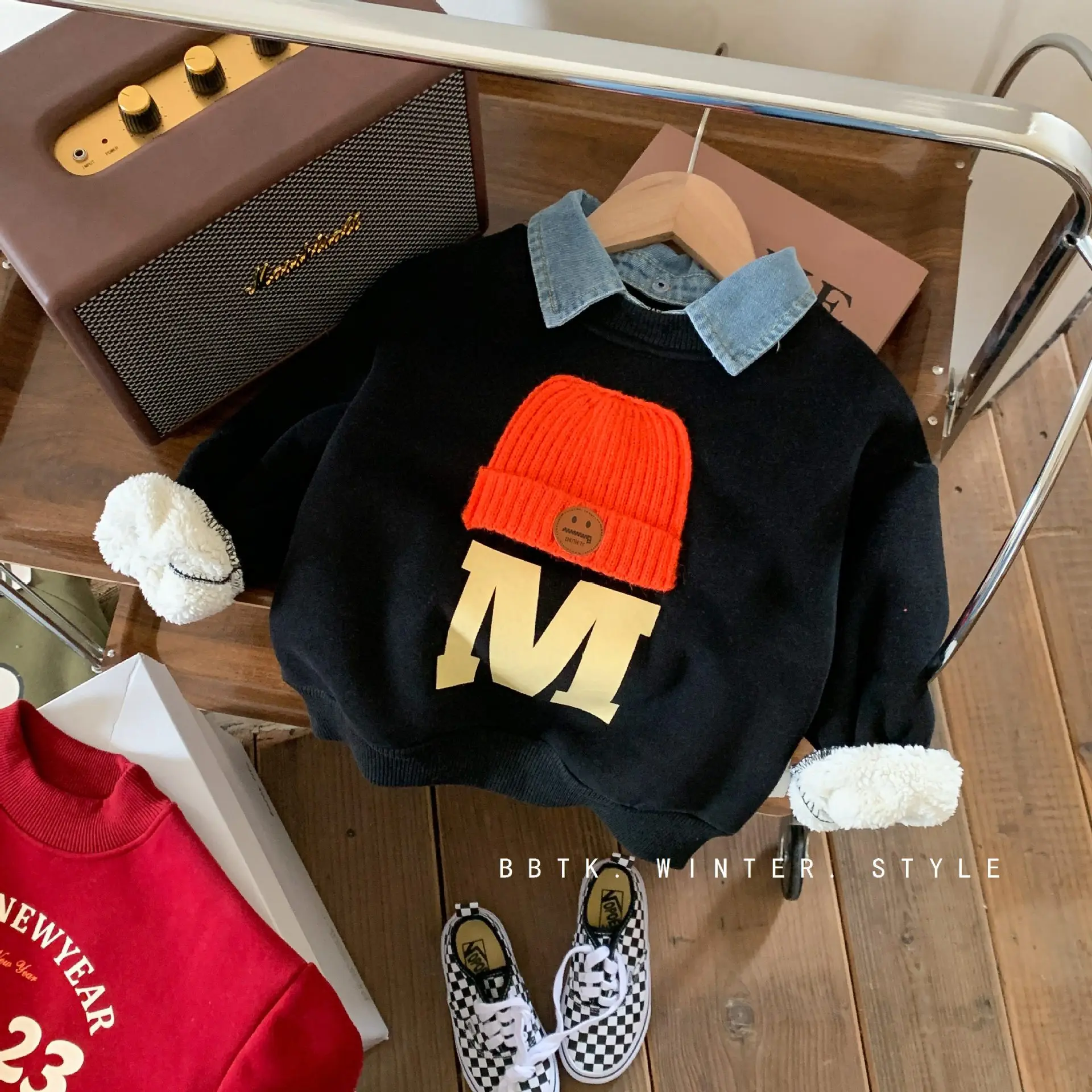

2022 Winter Boys Casual Thick Warm Fleece Sweatshirts Baby Kids Children Pullover Top