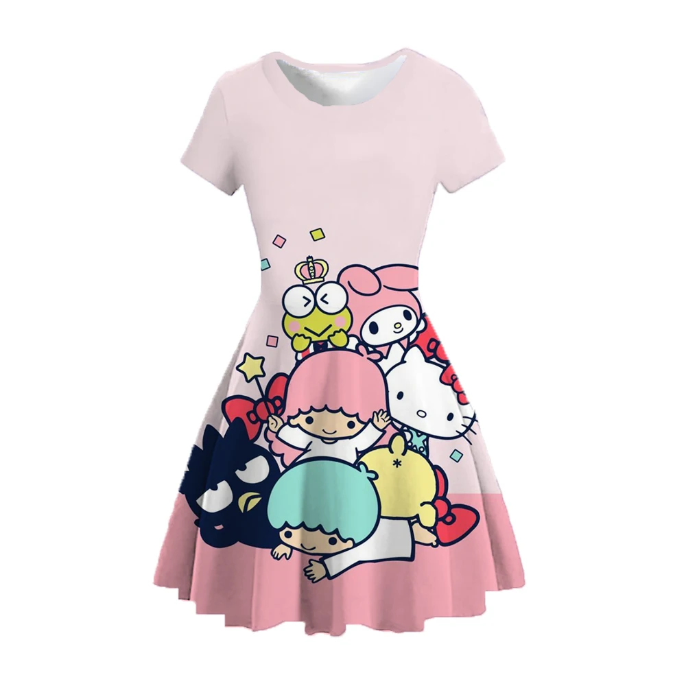 

Summer Dress Cosplay Party Princess Dress Beach Wear Printed Gemini Round Neck Simple Dress Princess Dress Costume