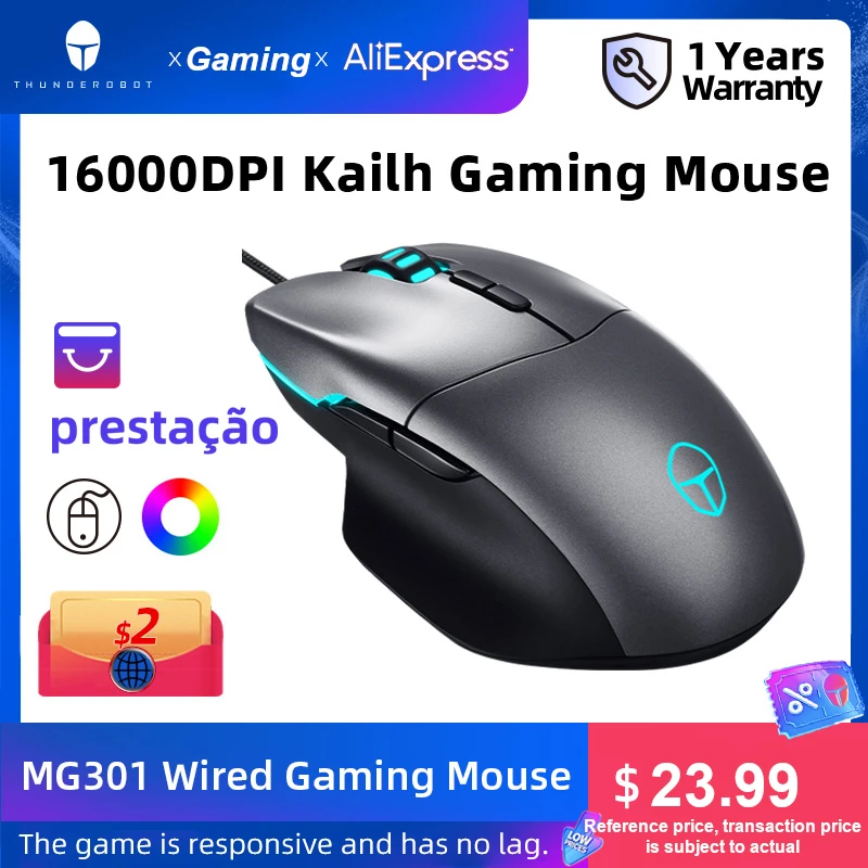 

ThundeRobot MG301 Игровая мышь Проводная USB Gamer Kailh Fretting 16000DPI RGB Light 6 Программируемая кнопочная мышь для портативных мышей
