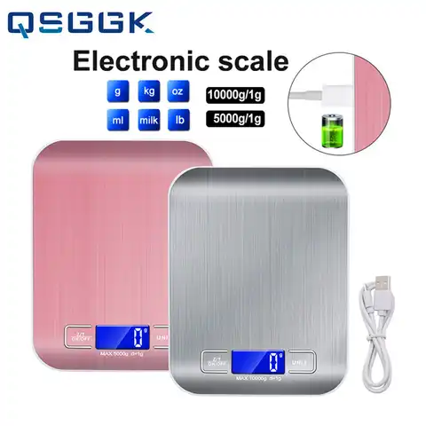 Цифровые кухонные весы 5 кг/10 кг, портативные многофункциональные кухонные весы с панелью из нержавеющей стали и зарядкой по USB, с маленькой ...