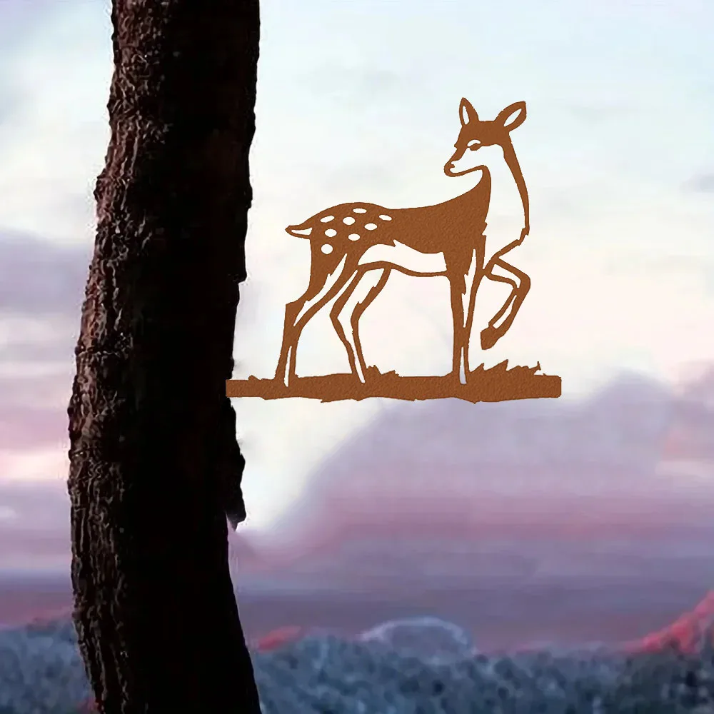 Delightful Sika Deer on Branch Metal Decor – Pleasing Home and Patio. Cheerful Outdoor Statue. Birthday Gift