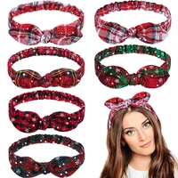 2021 merry christmas decoration grid headband rabbit ears knotted headbands xmas gift for girls hair ornaments bands accessories