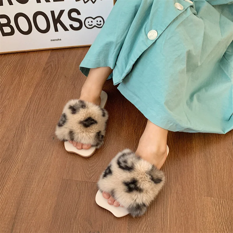 Faux Fur Kids Slippers Fur Slides Parent-child Shoes Fur Fluffy Sandals Girls Beach Home Plush Sliders Furry Women Shoes images - 6