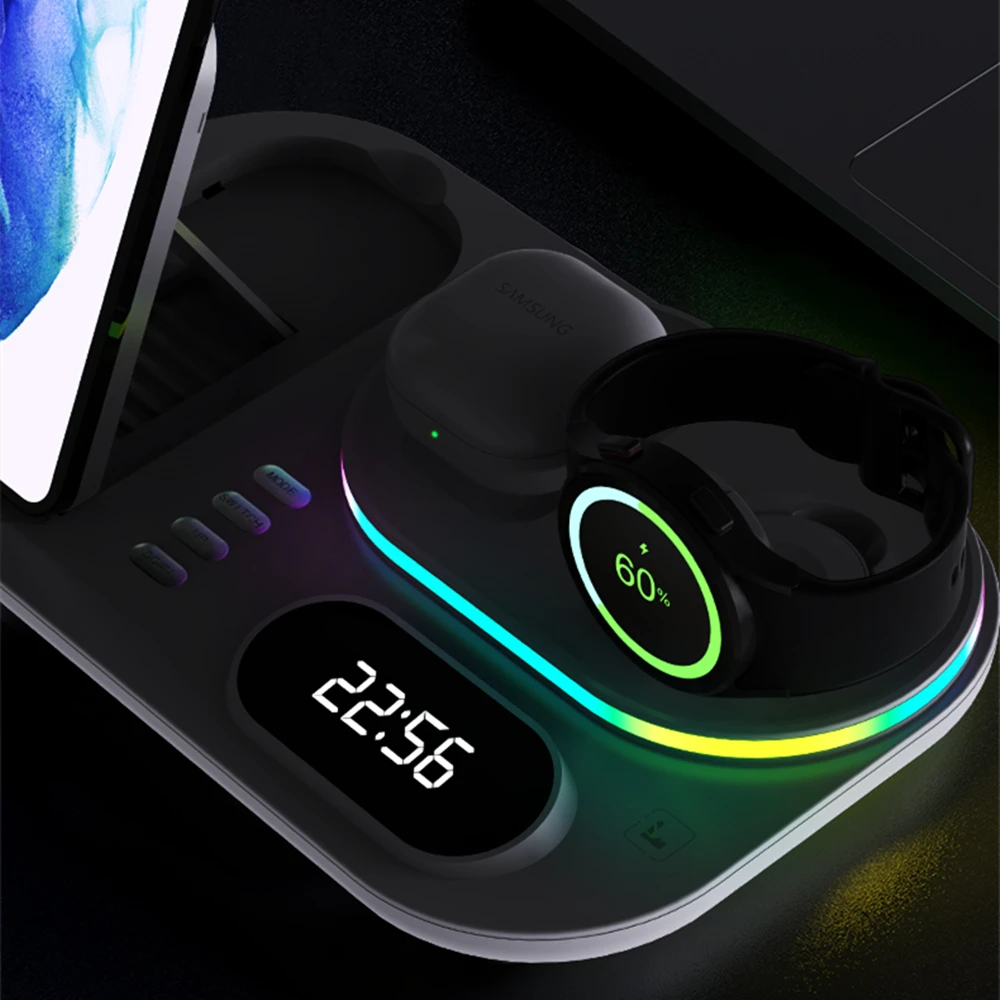 Kup Wyświetlacz Czasu LED Bezprzewodowa Stacja ładująca 30W 4 W 1 Bezprzewodowa ładowarka Do Samsung Galaxy S22/S21 Flip 3 Zegarek 4/pąki Iphone 13