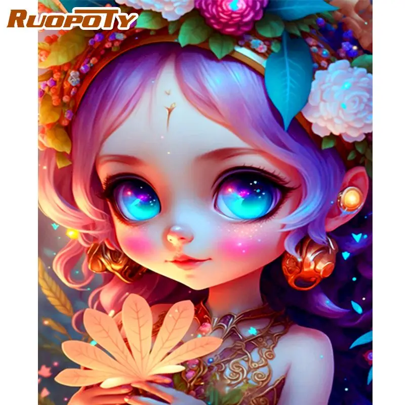 

RUOPOTY Frame Painting By Numbers For Adults Cartoon Girl Figure Painting Picture By Numbers Starter Kits For Home Wall Art Deco
