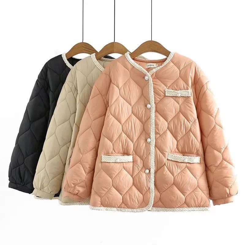 

Women's Clothing Parkas 2022 New Winter Outerwear Fashion Chic Wadded Jacket Light-Weight Argyle Padded Coat Cardigan Female