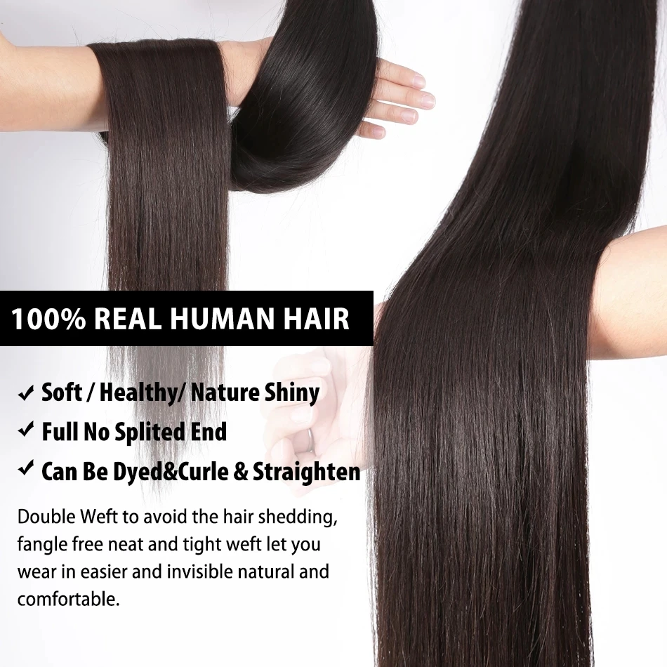 

Straight Human Hair Bundles With 13x4 Frontal Pre Plucked Brazilian Virgin Hair 4X4 Transparent Lace Closure With Bundles 30''