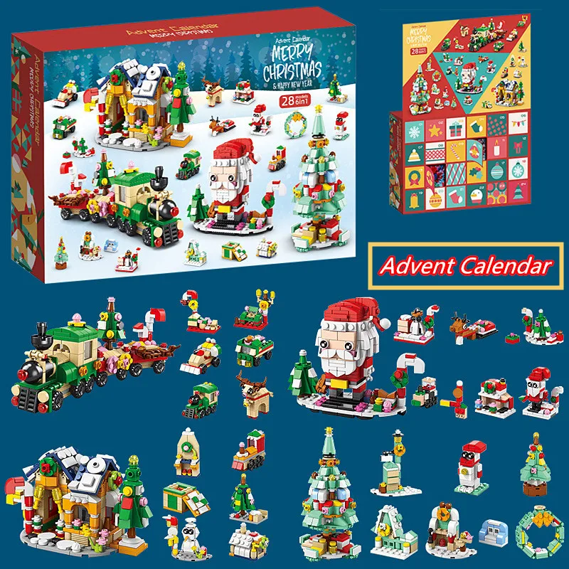 

Christmas Advent Calendar Fun City Winter Village Gingerbread House Santa Claus Friends Technical Building Blocks Toys Gift Kid