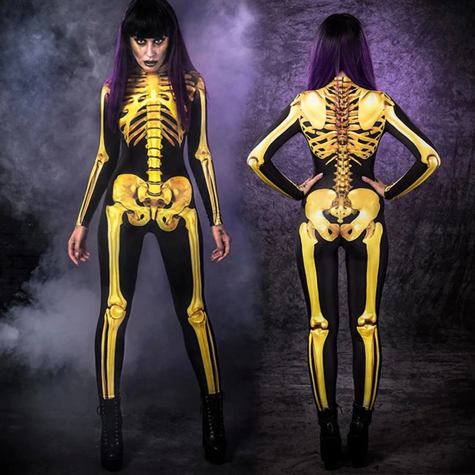 

Halloween Bodysuit Skeleton Printed Cosplay Costumes Suit Women Jumpsuit Wide Pants Jumpsuits for Women