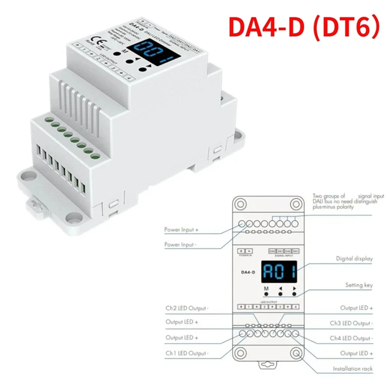 Диммер CV 12–24 В постоянного тока DA4-D (Din Rail) (DT6) 4Chx5a PMW Диммирование 4 X (60–120 Вт