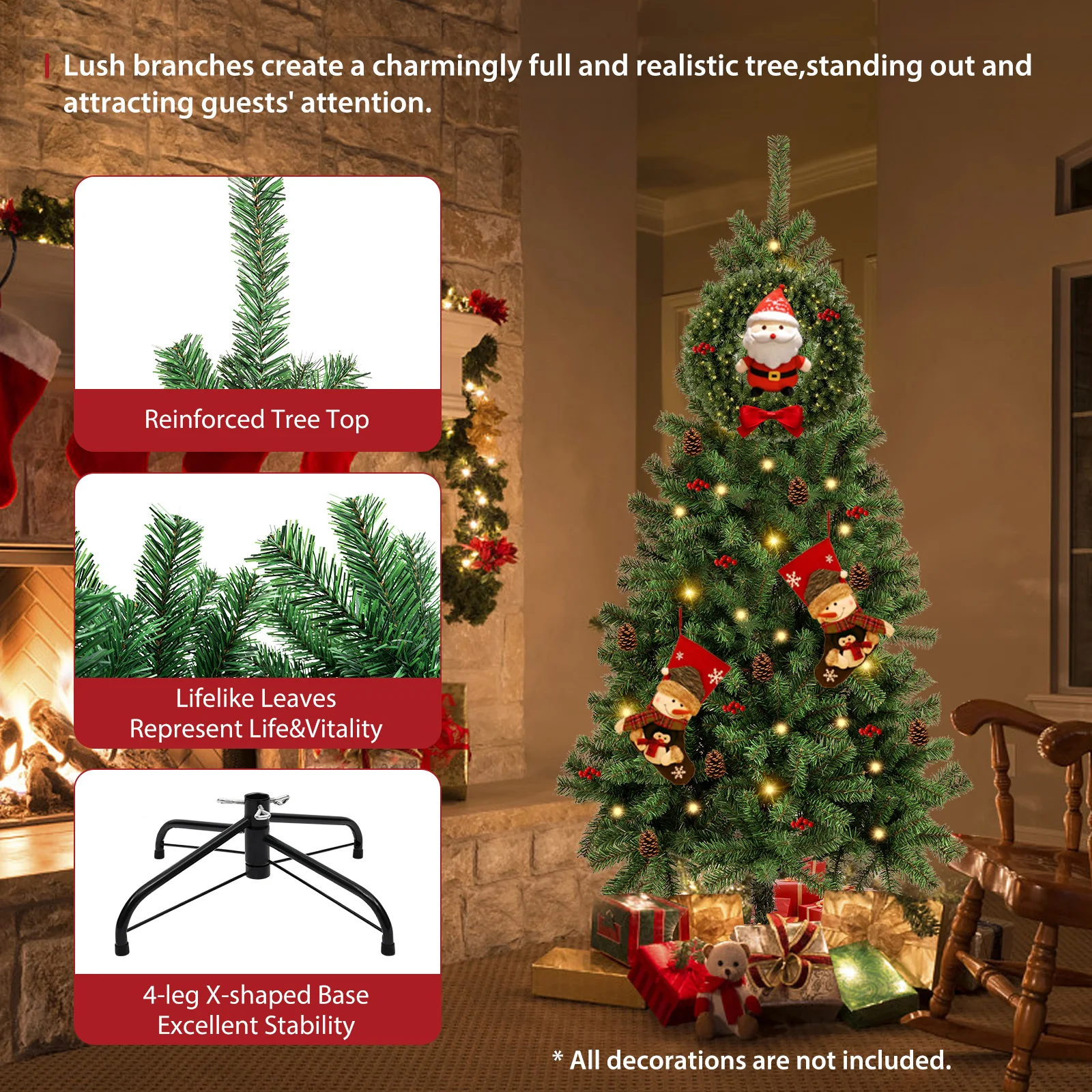 

6FT/1.8M Christmas Tree Artificial Christmas Tree Fake Fluffy Xmas Trees Holiday Decoration with Metal Foldable Stand