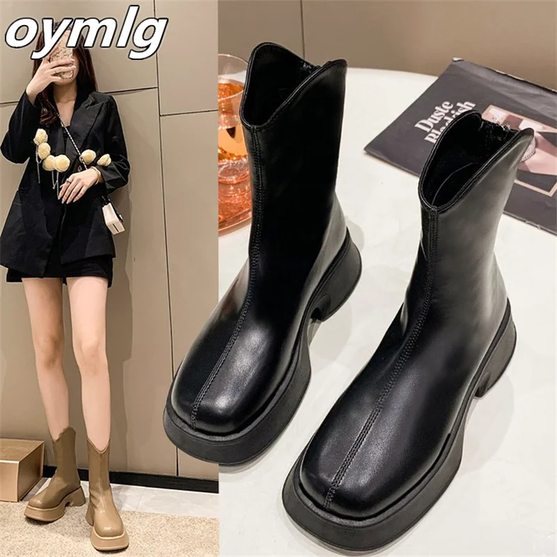 

Осень 2022, черные ботинки челси с круглым носком, на платформе, на толстом каблуке, с молнией сзади, модные и теплые женские ботинки