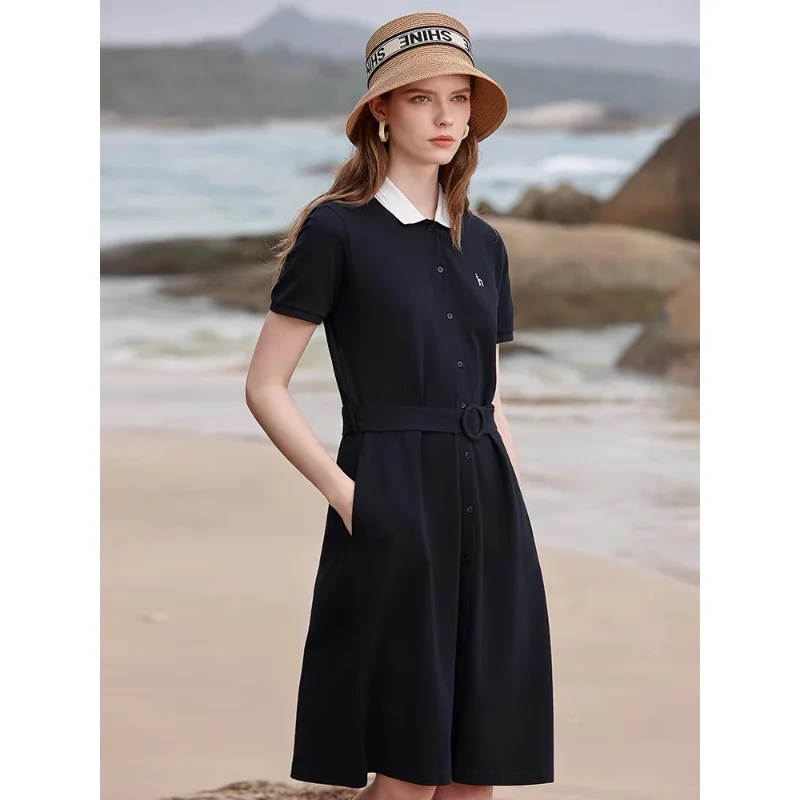 Hazzys Women's Dress Summer Women's A-line Skirt Loose Thin Section Repair Skirt Commuter Casual Dress Fashion Slim Waist Dress