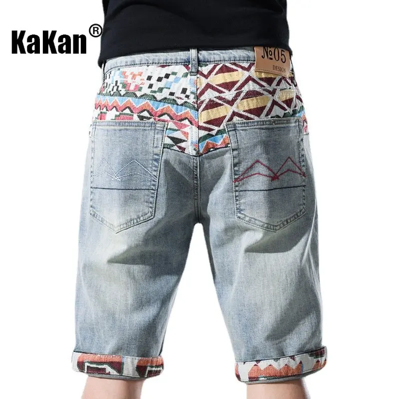 Kakan New Summer Embroidery Perforated Capris Jeans Men's Wear, Baby Blue Shorts Korean  Mid Rise Jeans K19-820