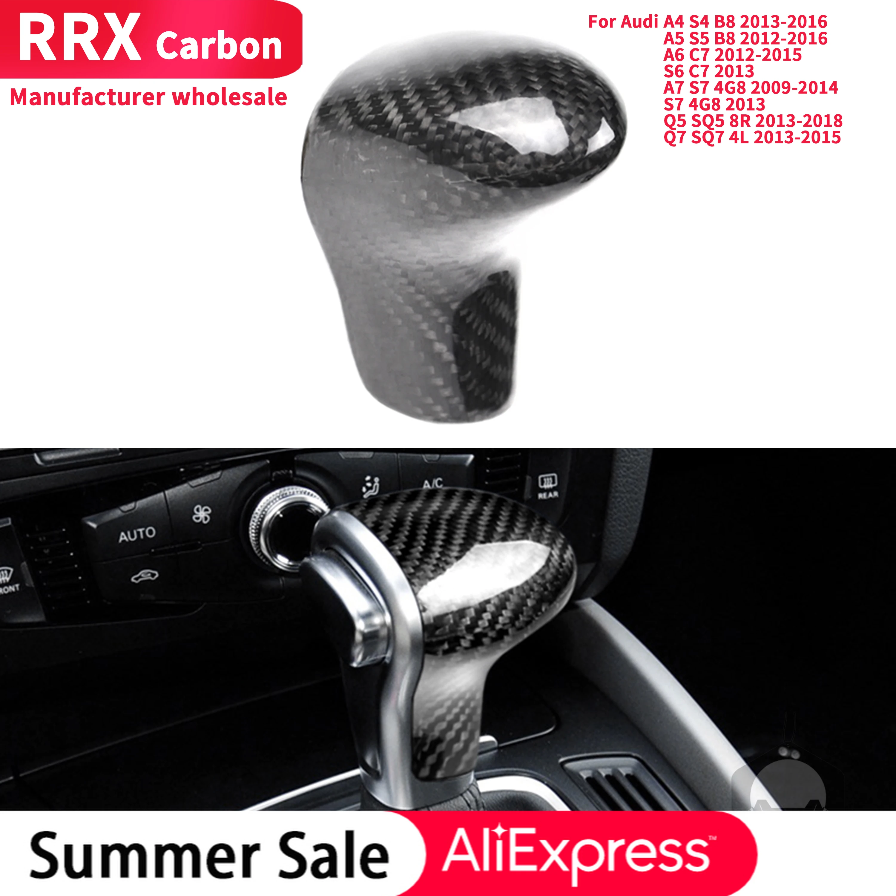 

Real Carbon Fiber Car Gear Lever Handle Gear Head Cover for Audi A4 S4 B8 A5 S5 B8 A6 C7 S6 C7 A7 S7 S7 2009-2018