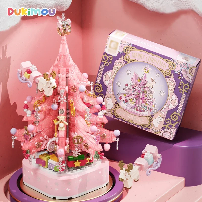 

Розовая Рождественская елка, музыкальная шкатулка, строительные блоки со звуком, мини-кирпич, праздничное украшение, обучающие игрушки для девочек и взрослых, подарок