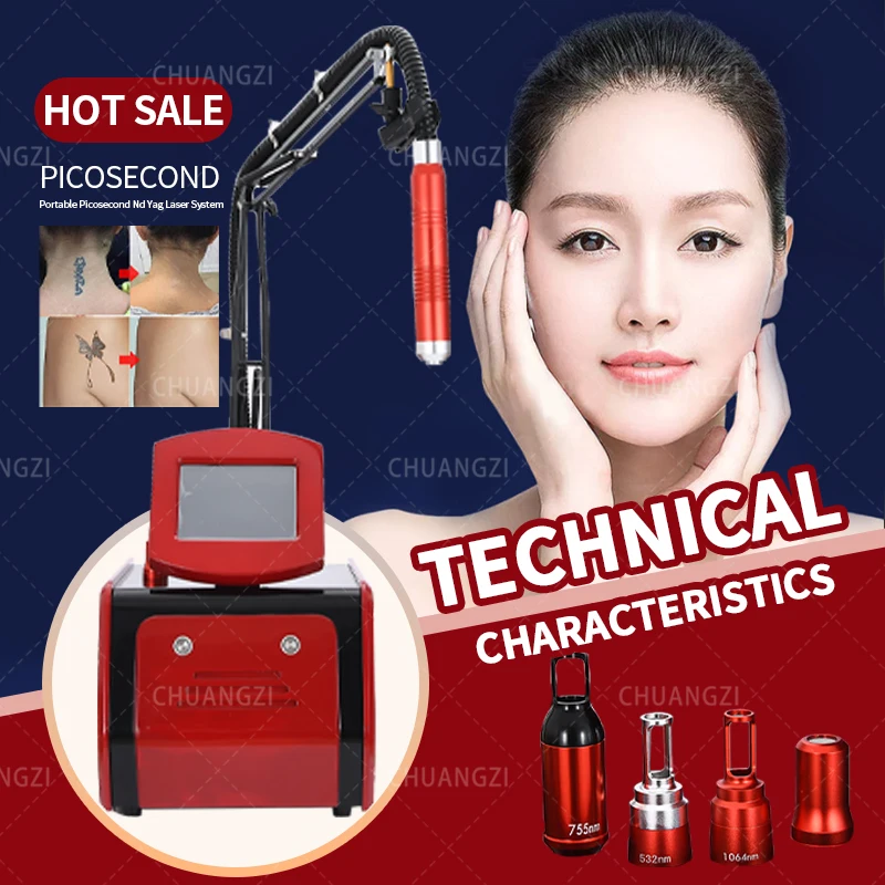 

Picosecond Laser Tattoo Removal Red nd yag q-switch 532 755 1064 1320nm Pico Laser Eyebrow Wrinkle Removal Machine For Salon