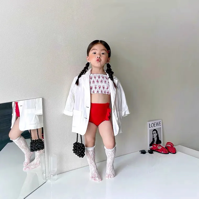 Купальный костюм принцессы с пышными рукавами для маленьких девочек