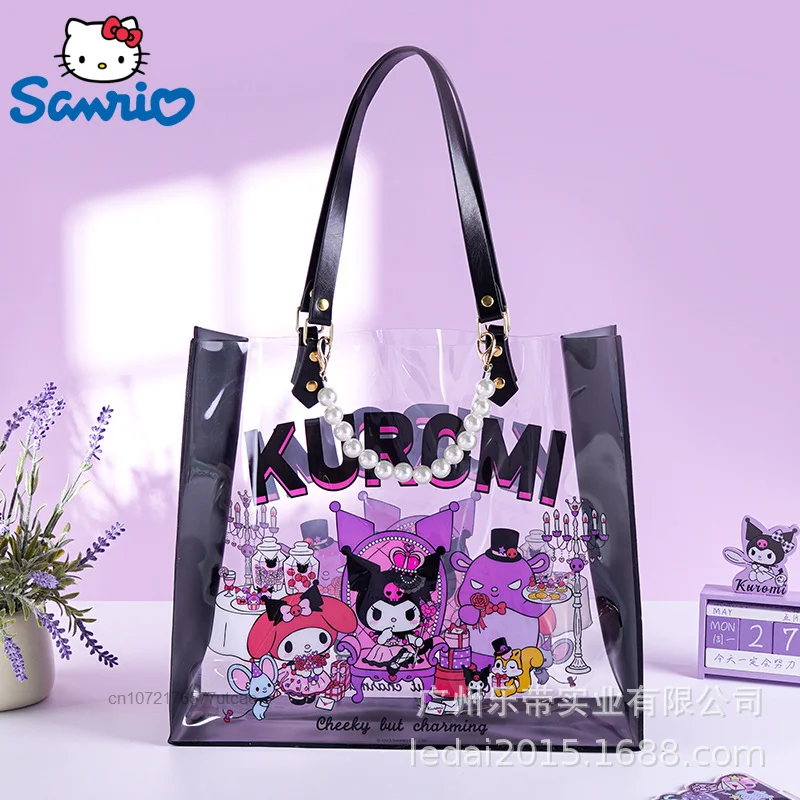 

Sanrio Kuromi Cute Gift Hand Bag Beading Pearl Handheld Cartoon Bag Transparent Handheld Bag for Teens Students