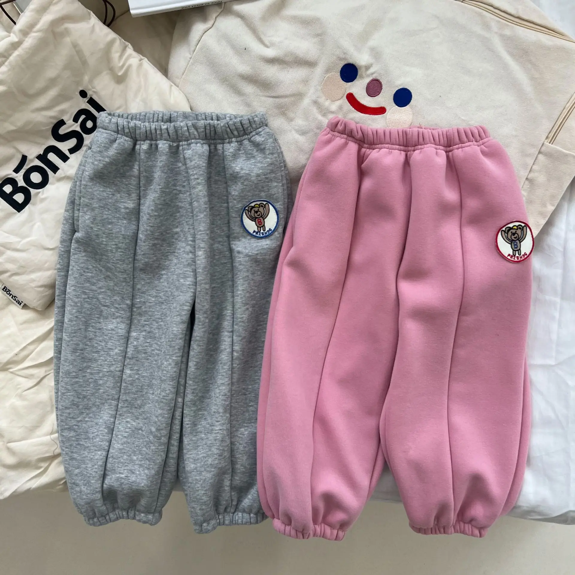 

2022 Autumn Winter Children Plus Velvet Cartoon Bear Pants Kid Boy Thicken Casual Pencel Pant Girl Baby Cotton Sports Trousers