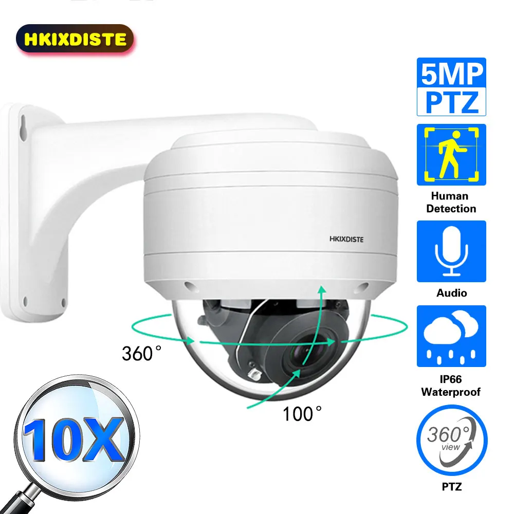 

5MP POE PTZ IP Dome Camera Outdoor With 1-Way Audio 10X Zoom Security CCTV Video Surveillance Camera IR 40m Danale H.265 IP66