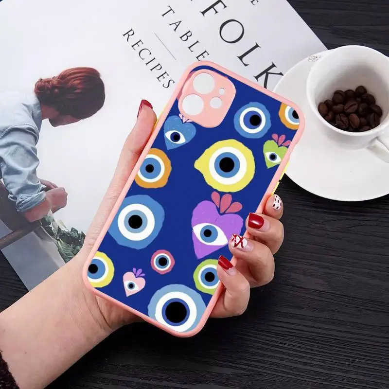 Lucky Eye Blue Evil Eye Phone Case for iPhone 14 11 12 13 Mini Pro Max 8 7 Plus X XR XS MAX Translucent Matte Cover