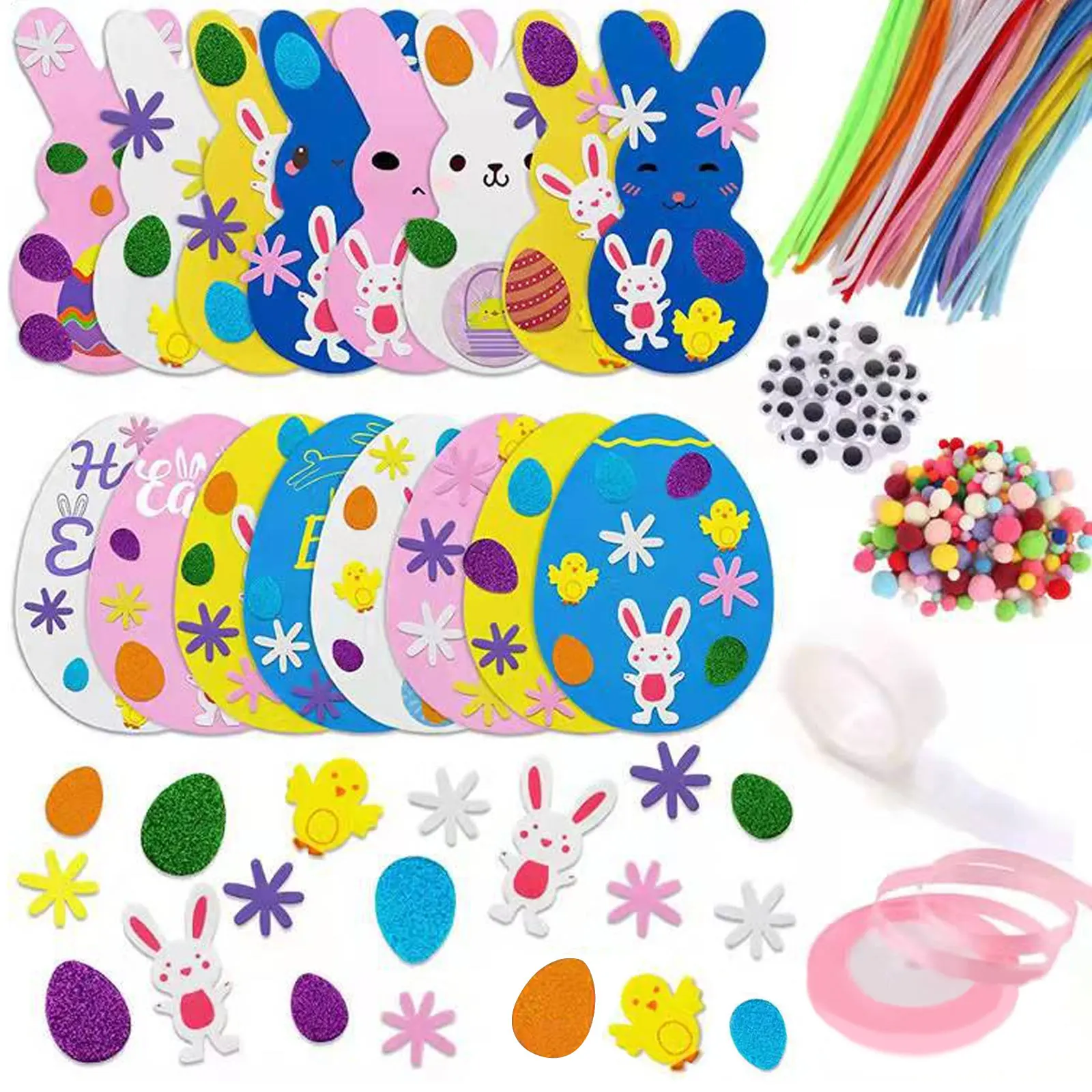 

Easter Foam Stickers Set 32pcs Big Self Adhesive Stickers with 300pcs Glitter Egg Bunnies Chicks Flower Stickers DIY Easter Deco