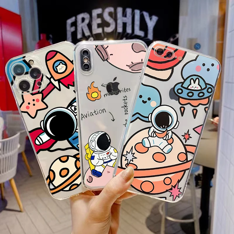 

Cartoon Astronaut Phone Case For iPhone 13 12 Pro Max Mini 11 Pro X XR XS Max 6 6S 7 8 Plus Funda Carcasa Cases Coque Soft