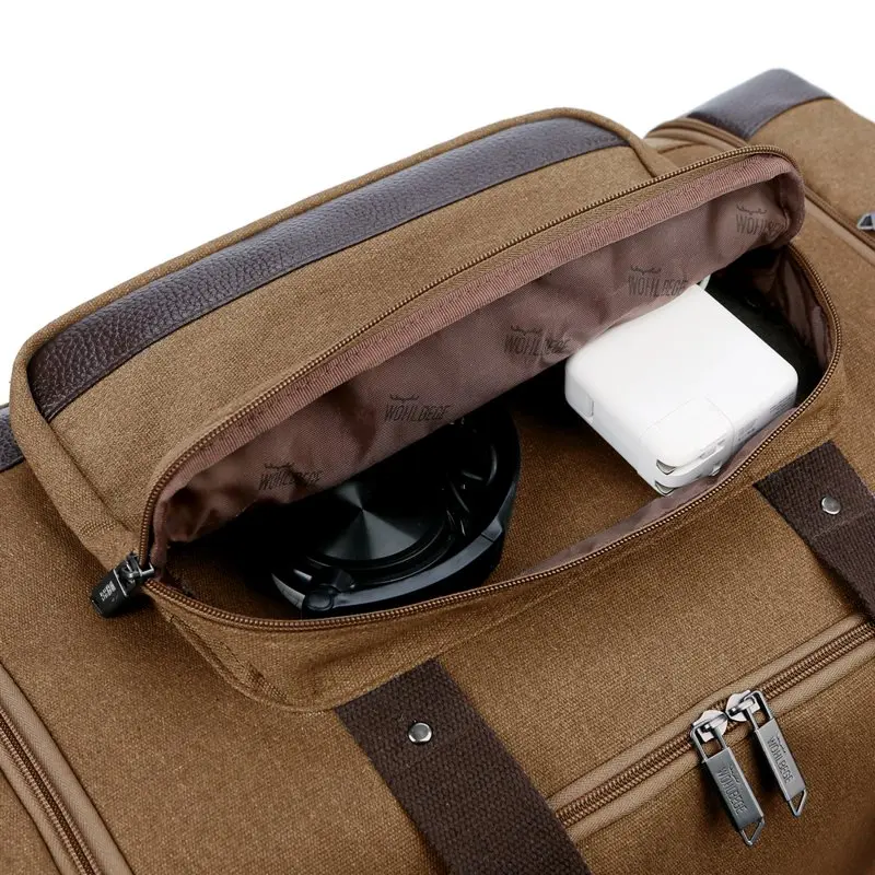 Canvas Travel Bags Men Duffel Bag Tote Weekend Bag Large Capacity Carry on Luggage Bags-Khaki