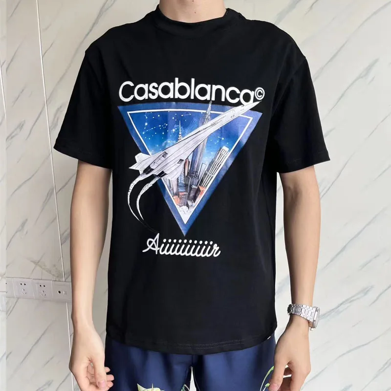 

23SS Casablanca Letter Logo Printed Cotton Crew Neck Oversized Sports Top T-Shirt