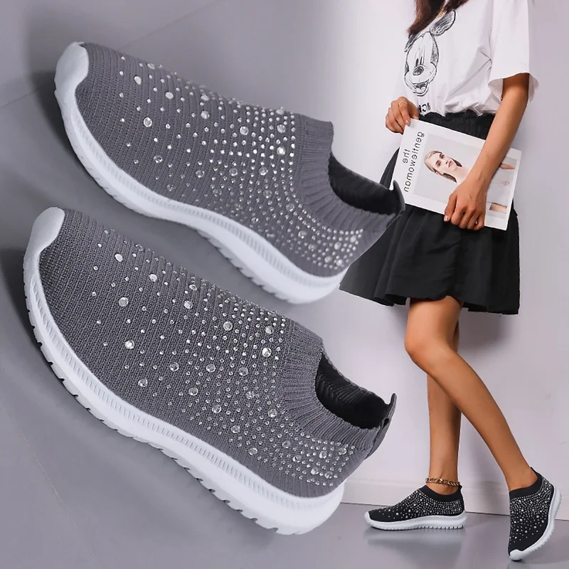 

Cheap Sale Women's Shoes Rainbow Rhiestone Flats Shoes Slip-on Stripe Fashion Sneakers Shoes Dropshipping Ladies Loafers