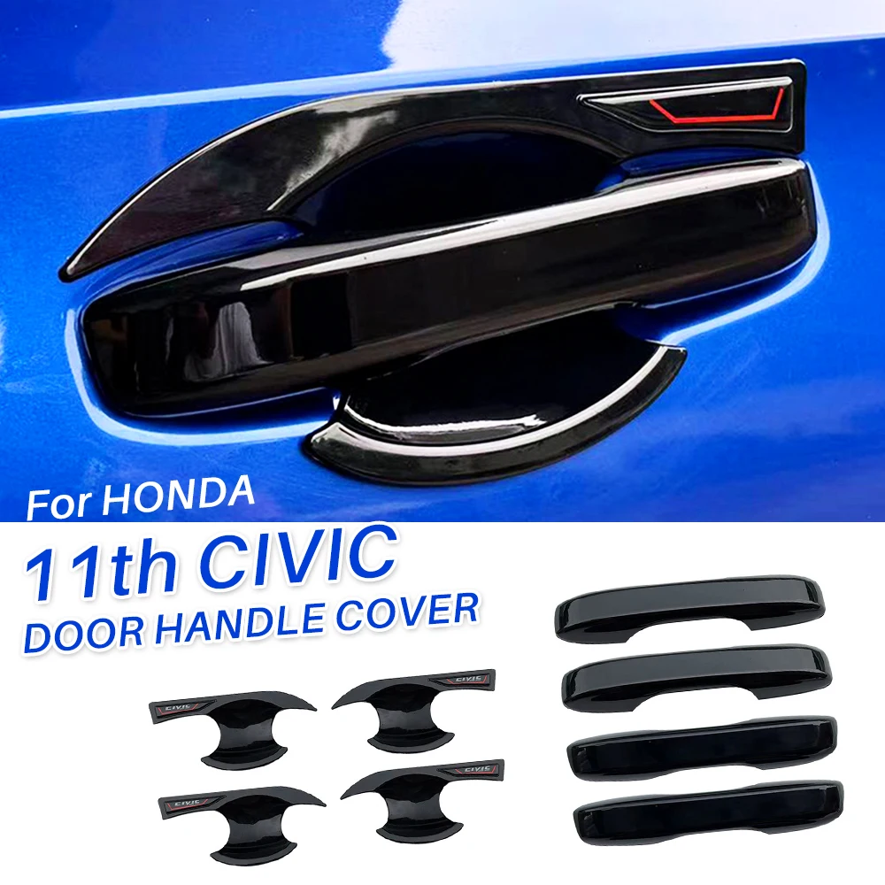 

For Honda CIVIC 11th Exterior Car Door Handle Cup Bowl Cover Trim Stickers Accessories Gloss Black Car Handle Cover 2022