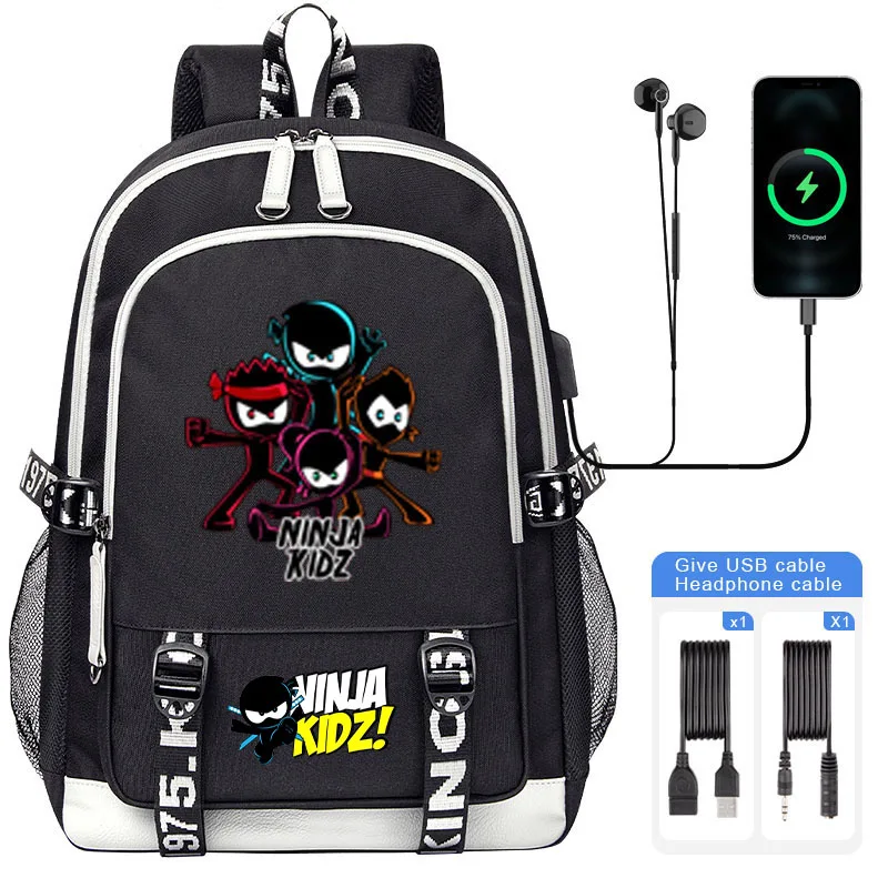 Cartoon Ninja Kidz High quality Children Backpack Boy Girl School Bags big Book Bag Large Capacity USB Laptop Shoulder Bag