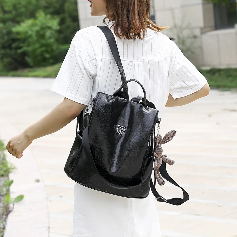 

2022 New Casual Women Backpacks PU Leather Anti-Theft Black Backpack Girls School Shoulder Bag with Bear Backpacks for Women Bag